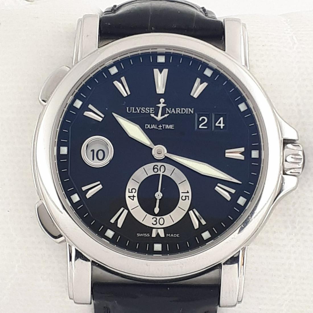 Ulysse Nardin - Dual Time - Ref: 243-55 - Men -: Brand:Ulysse Nardin Model:Dual Time Reference Number: 243-55 Gender:Men Period:2011-present Movement:Automatic Case material:Steel Extras:Documents, Warranty Type:Chronograph wristwatch S