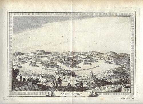 1754 Bellin/van Schley Birds Eye View of Mexico City --: Title: 1754 Bellin/van Schley Birds Eye View of Mexico City -- Ancien Mexico Cartographer: Bellin/van Schley Year / Place: 1754, Paris Map Dimension (in.): 7 X 10.3 in. This is a lovely bird's-eye vie