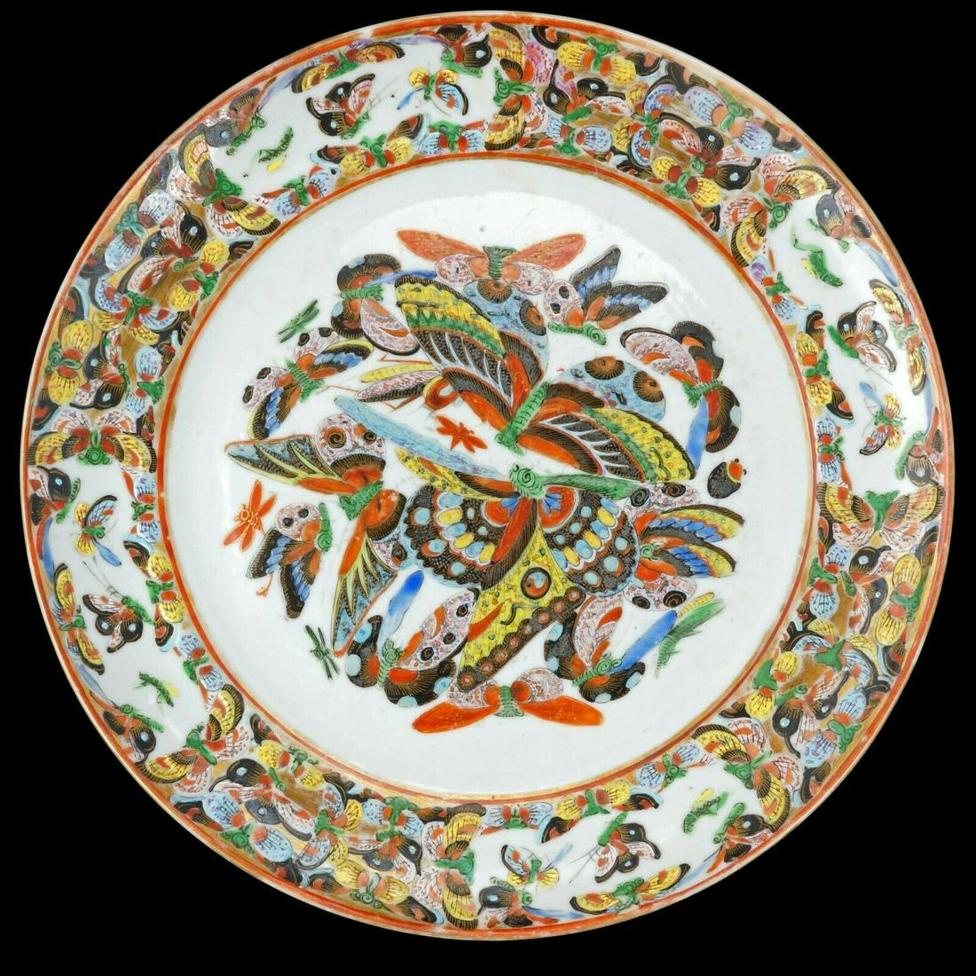 Large 19th C Chinese Thousand Butterfly Plate. (1 of 8)