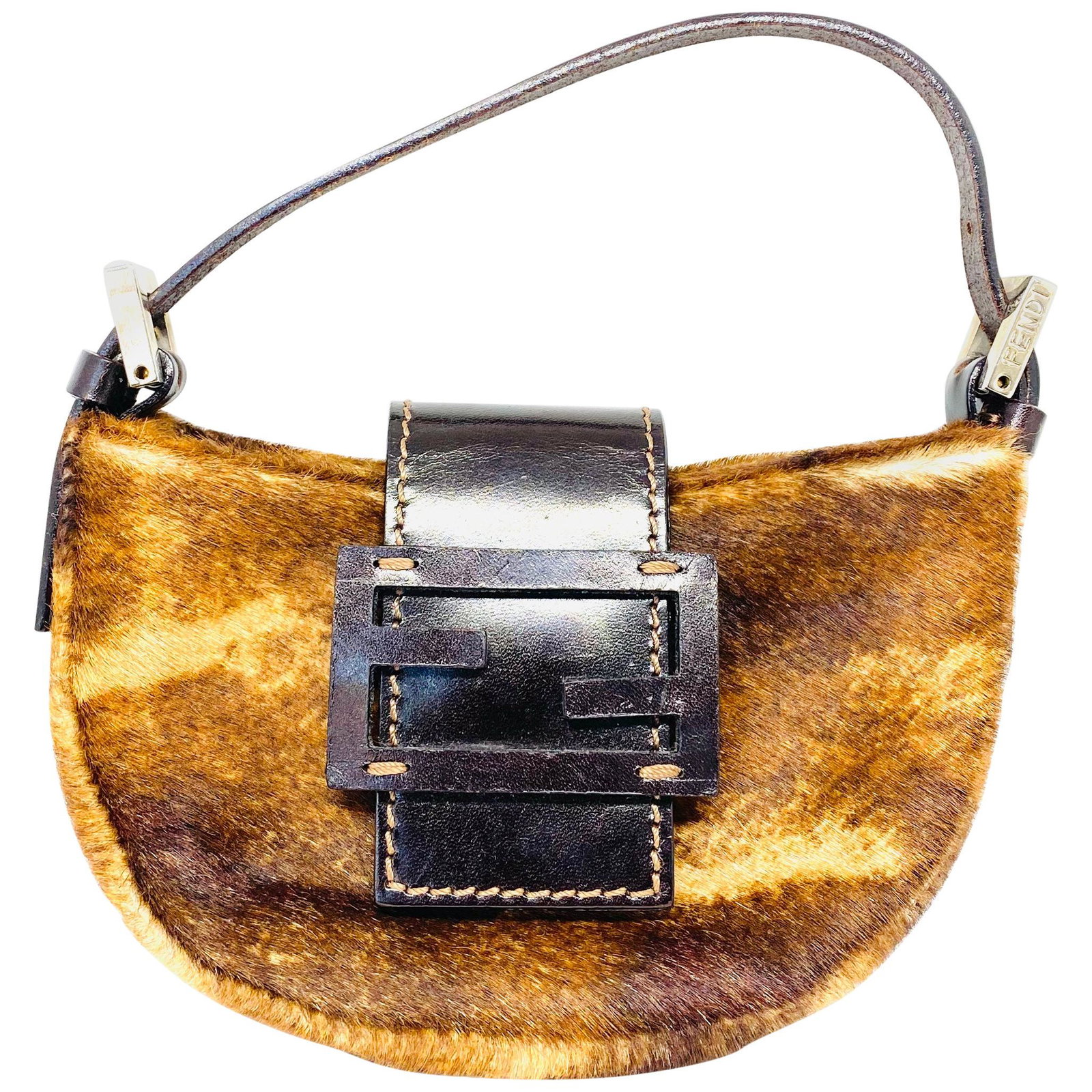 Vintage Fendi Brown Fur and Leather Mini Evening Purse: Vintage Fendi Brown Fur and Leather Mini Evening Purse Bag Brow Fur and Leather Front Fendi logo closure The handle strap drop is 2.25Â” Made in Italy Designer Fendi Brand Fendi Dimensions Height: 