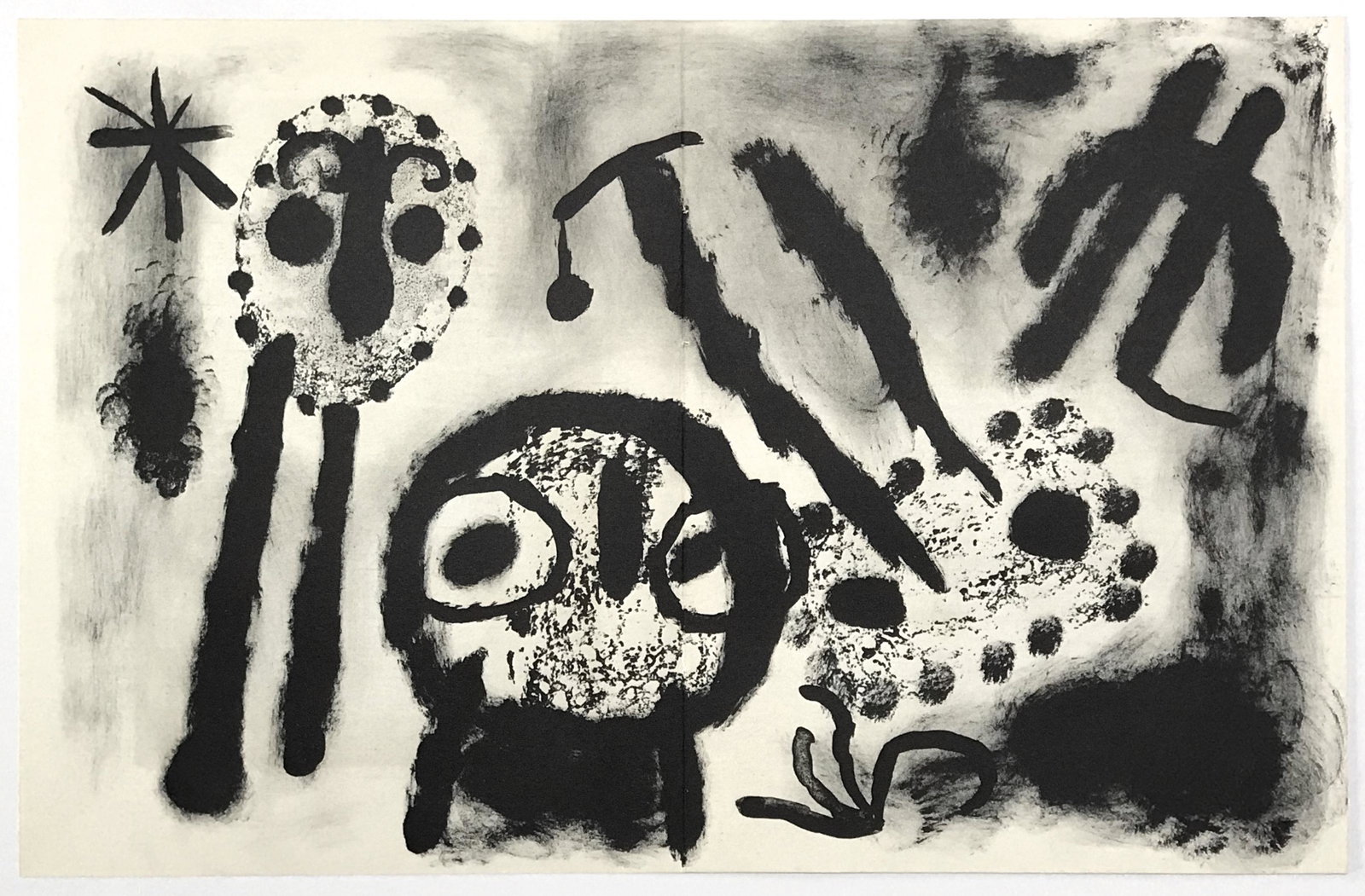 Joan Miro original lithograph, 1953: Medium: original lithograph. Executed in 1953 and issued in an edition of 1350 for the rare exhibition catalogue "Miro Recent Paintings", published by the Pierre Matisse Gallery. The printing was done