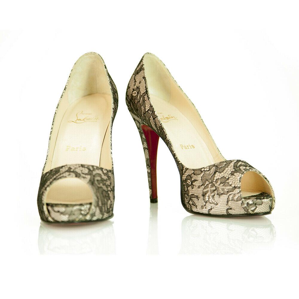 Christian Louboutin Nude/Black Satin/Lace New Very: Christian Louboutin Nude/Black Satin/Lace New Very Prive 120 Platform Peeptoe 40 You will feel super sleek and sexy when you wear these chic heels by the one and only shoe master Christian Louboutin. 
