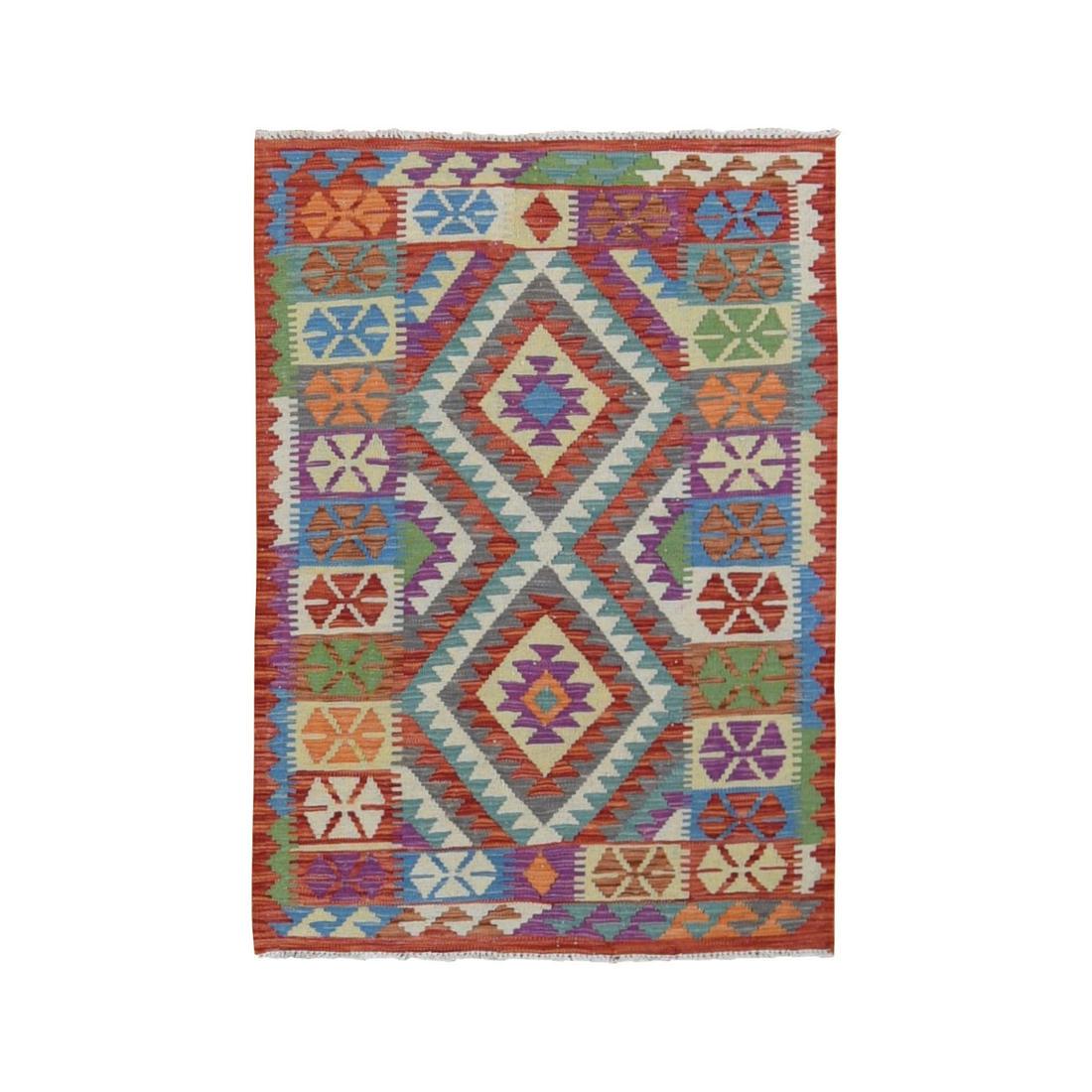 Colorful Afghan Kilim Pure Wool Hand Woven Oriental Rug (1 of 7)