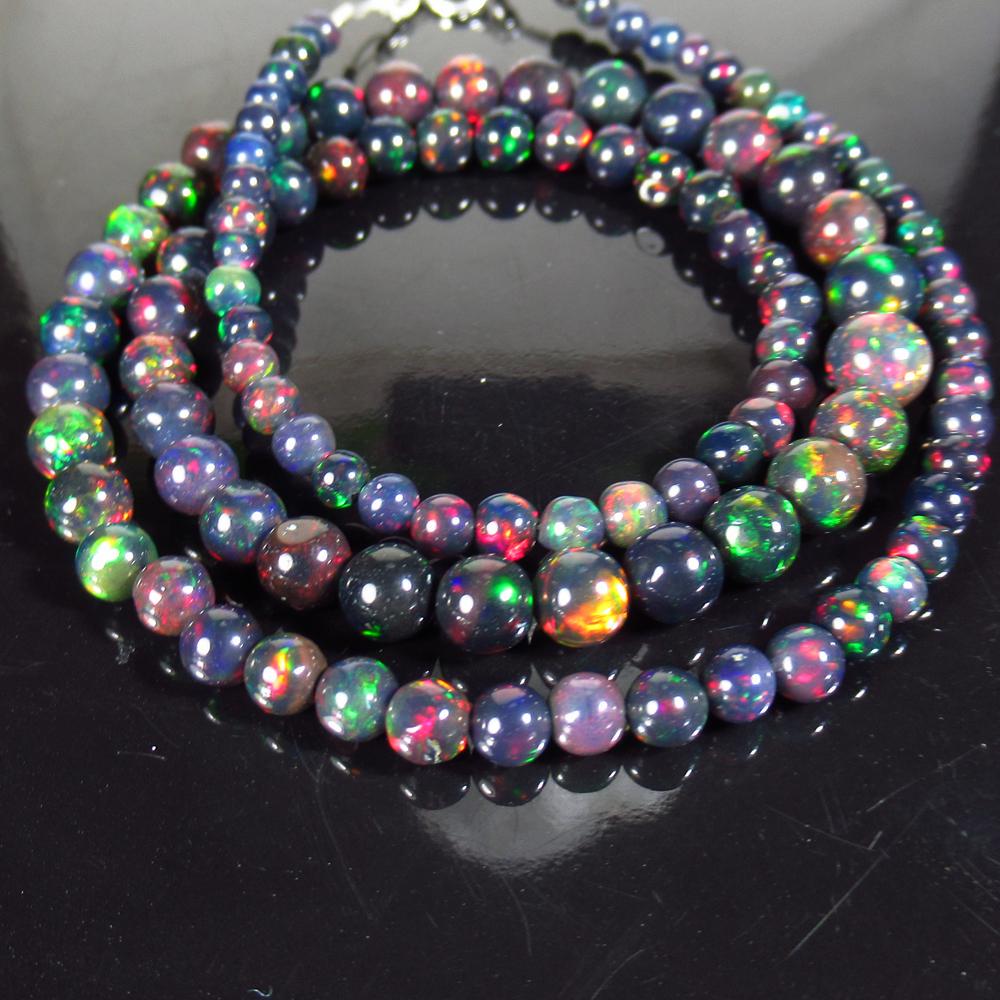40.13 Ct 925 Silver 107 Black Fire Opal Beads Necklace (1 of 3)