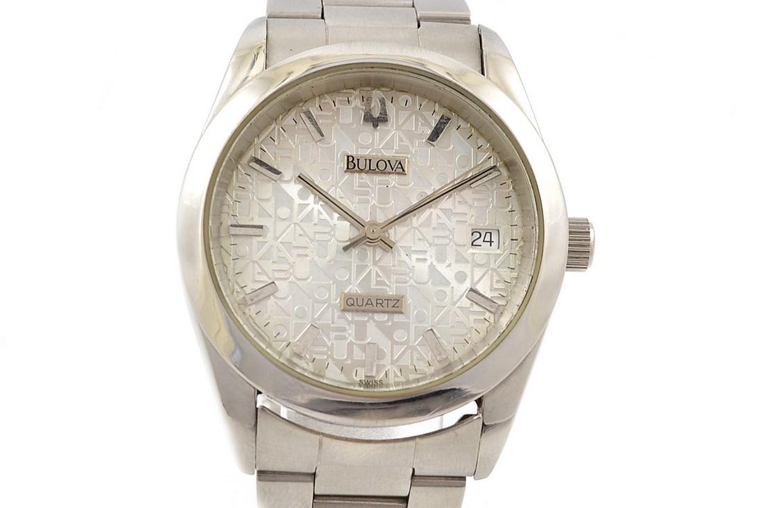 Vintage Bulova Date Quartz Stainless Steel Mens Watch: Title: Vintage Bulova Date Quartz Stainless Steel Mens Watch Brand: Bulova Date: 1990s Model: Quartz Movement: Quartz Functions: Time and date Case Metal: Stainless steel Case Size: 36mm X 42mm Diamon