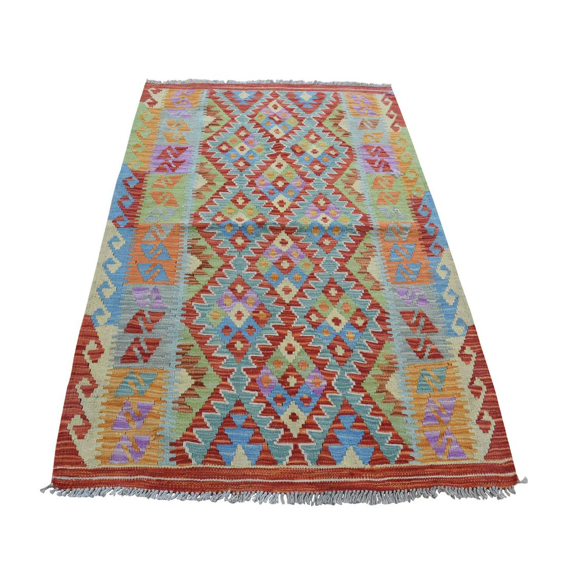 Colorful Afghan Kilim Pure Wool Hand Woven Oriental Rug (1 of 7)