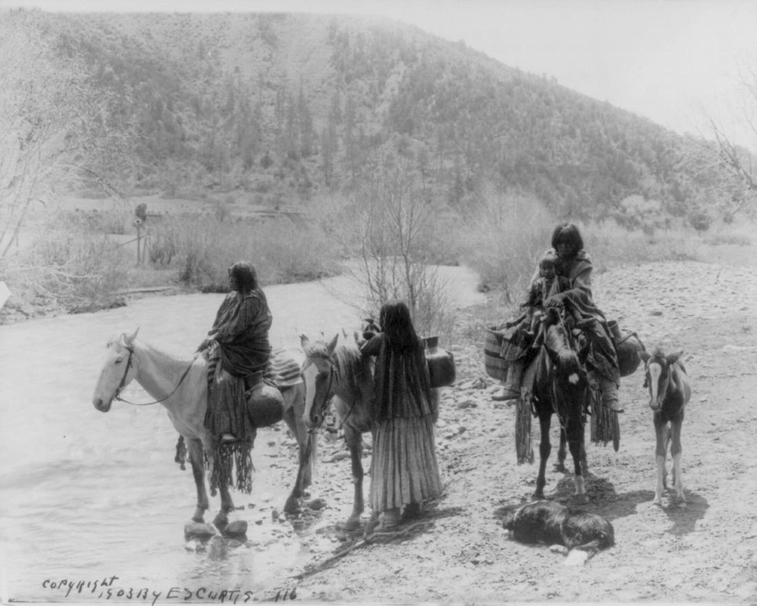 1903, "AT THE FORD", BY EDWARD CURTIS: Title: 1903, "at The Ford", By Edward Curtis, Artist/Source: Edward Sheriff Curtis, (american, 1868-1952) Date/Period: 37822 Medium: Published Contemporary Photolithograph Origin: library Of Congres