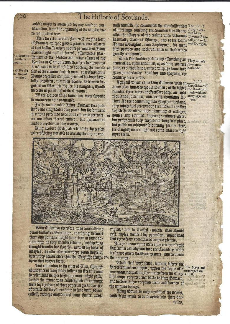 1577 Leaf Holinshed Scotland Towns on Fire (1 of 1)
