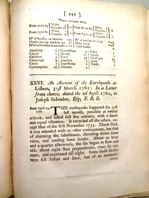 1761 Philosophical Transactions Lisbon Earthquake (1 of 4)