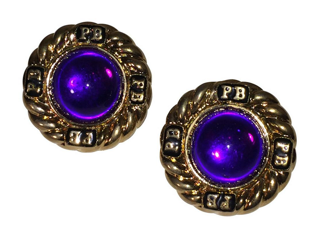 Pierre Balmain Gold and Black Enamel Purple Lucite