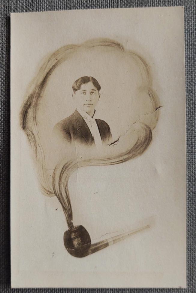 Unusual RPPC of a Well Dressed Man in a Swirl of Pipe (1 of 2)