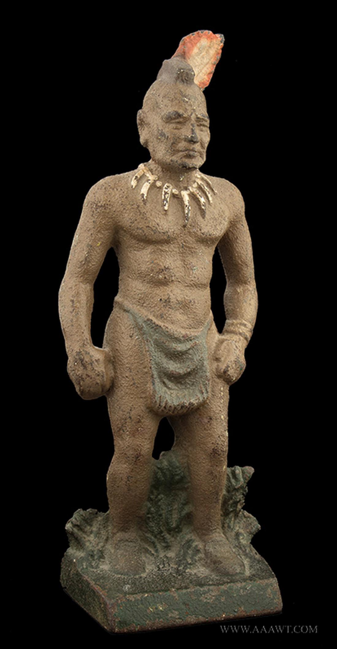 Indian Warrior Door Stop: SKU: 589-13 Title: Indian Warrior Door Stop Date/Period: c 1920's Measurement: 8.5" Material: Cast Iron Condition: Very Good Additional Information: Original Paint Shipping: Domestic: Shipping rates a