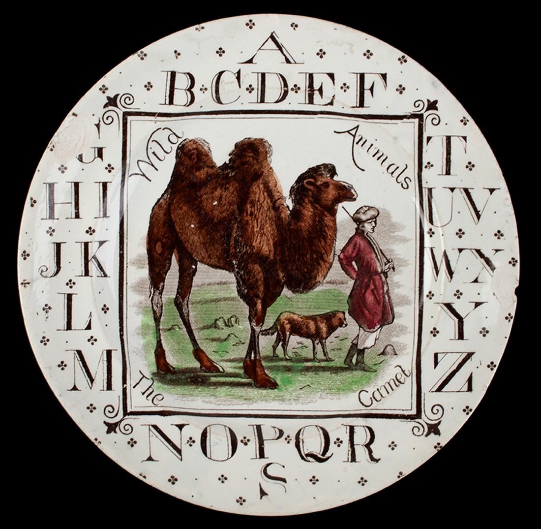 Child’s ABC Plate, The Camel, Brownhills Pottery Co.: SKU: 1350-1 Title: Child's ABC Plate, The Camel, Brownhills Pottery Co. Date/Period: c 1880 Measurement: 8.25" Material: ceramic Condition: 3 rim chips Additional Information: crisp transfer, distinct