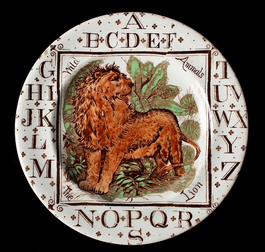Child’s ABC Plate, The Lion, Brownhills Pottery Co.: SKU: 1350-6 Title: Child's ABC Plate, The Lion, Brownhills Pottery Co. Date/Period: c 1880 Measurement: 7.25" Material: ceramic Condition: very good Additional Information: crisp transfer, rim feature