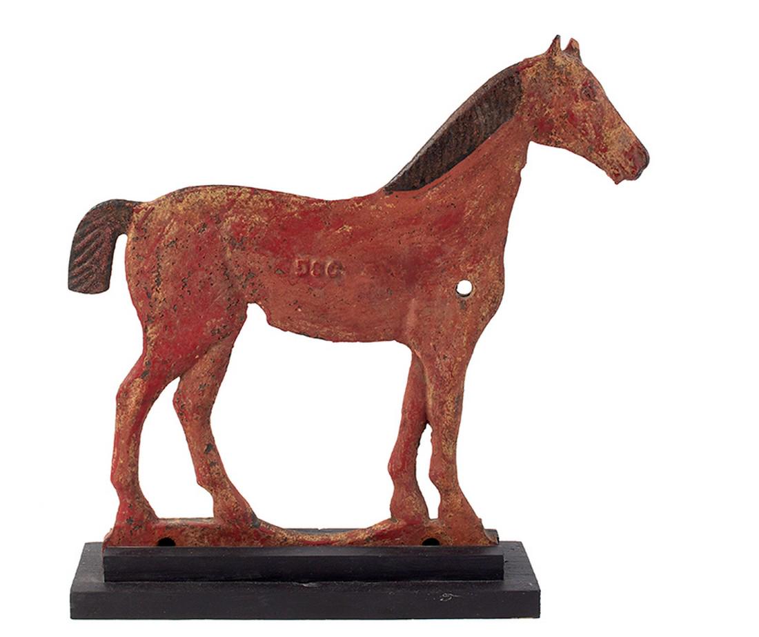 Windmill Weight, Bob-Tail Horse: SKU: 1085-18 Title: Windmill Weight, Bob-Tail Horse Date/Period: c 1890-1925 Measurement: 17" x 17" Material: cast iron Condition: very good Additional Information: Old red paint, Dempster Mill Manufa