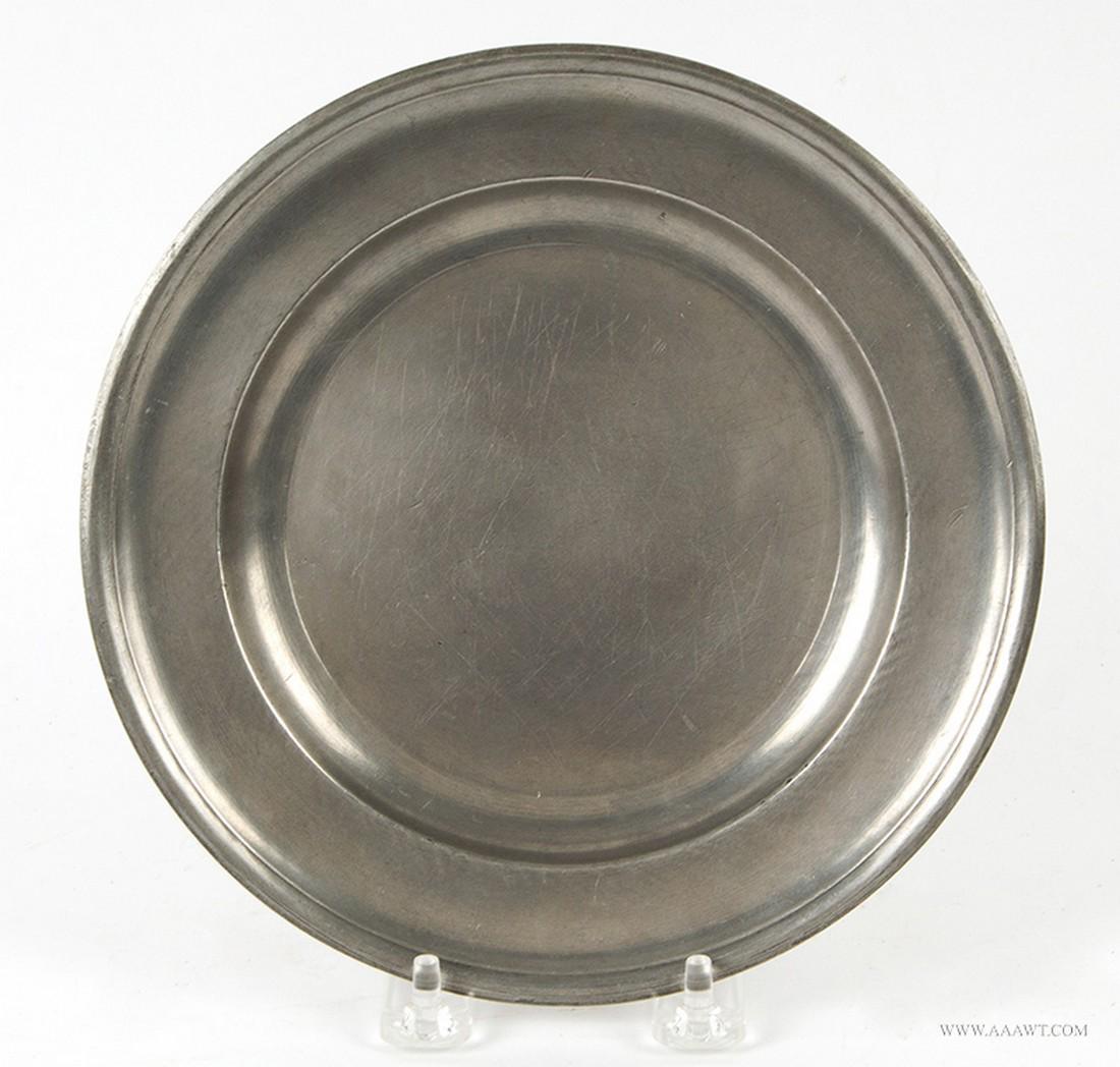 Pewter Plate: SKU: 1096-42 Title: Pewter Plate Date/Period: 1795-1816 Measurement: 8" Material: Pewter Condition: very good Additional Information: Samuel Danforth, Hartford, CT, Jacobs 106 Shipping: Domestic: Ship