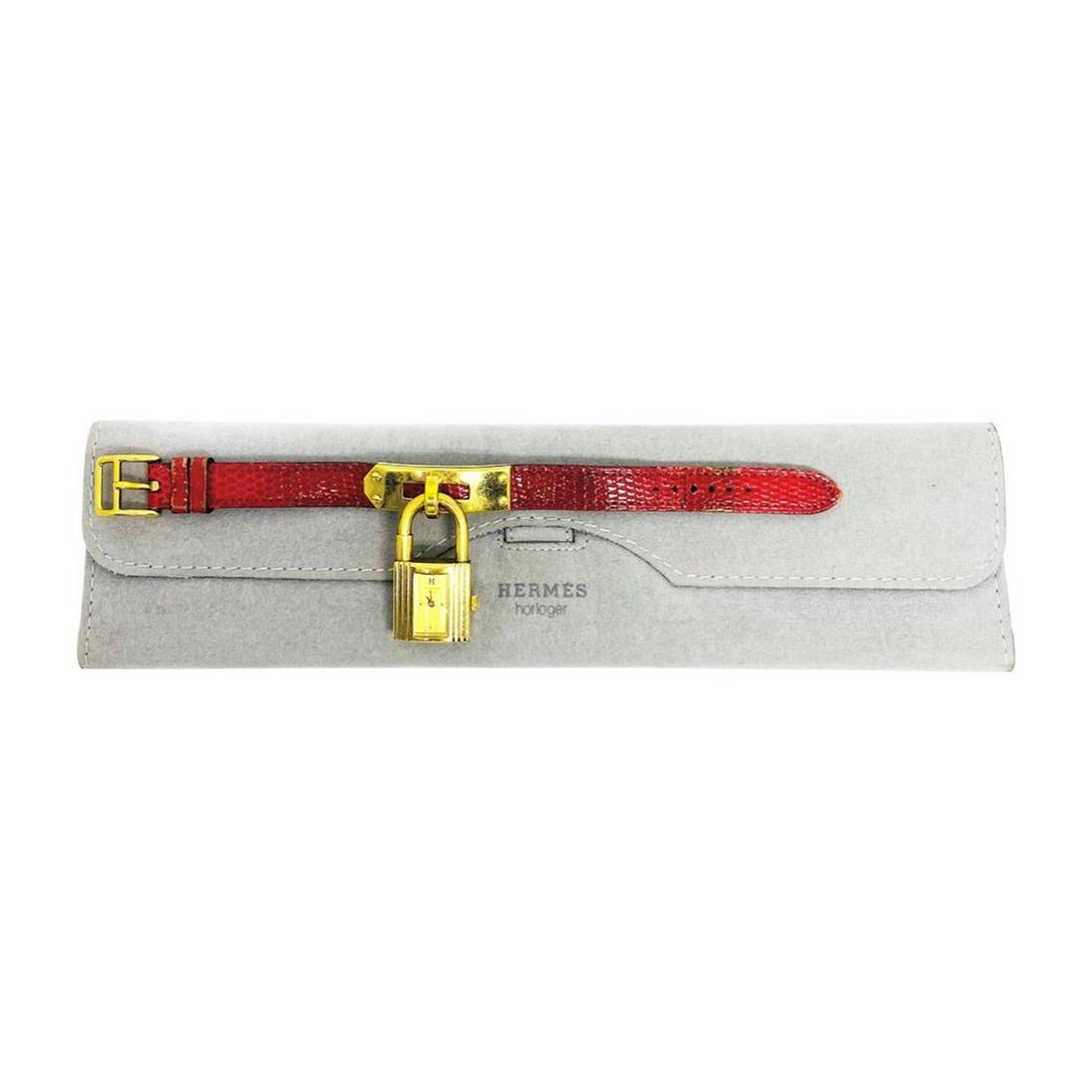 Vintage HERMES Kelly Gold Padlock Wrist Watch Red