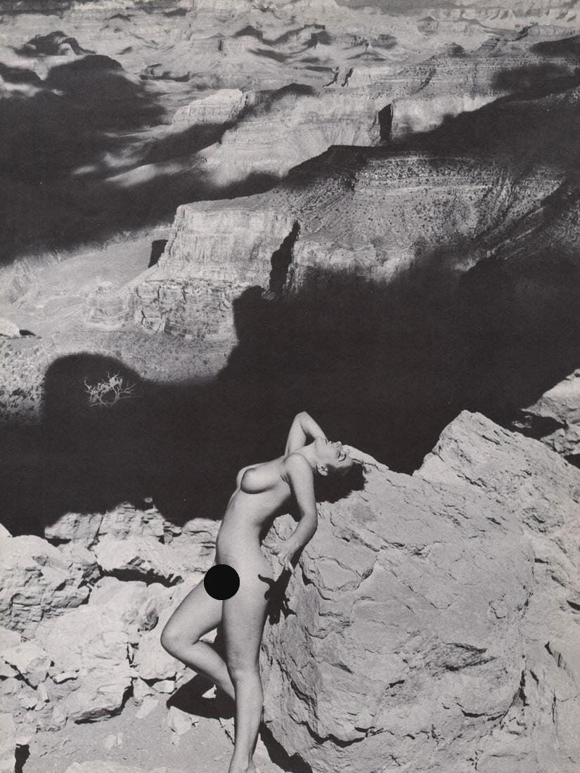 ANDRE DE DIENES - Nude at the Grand Canyon: Artist: ANDRE DE DIENES Print Title: Nude at the Grand Canyon Medium: photoengraving Printed 1960’s in the USA Image size (inches) approx. 11 x 8.5” Andre De Dienes Dienes was a professional photo