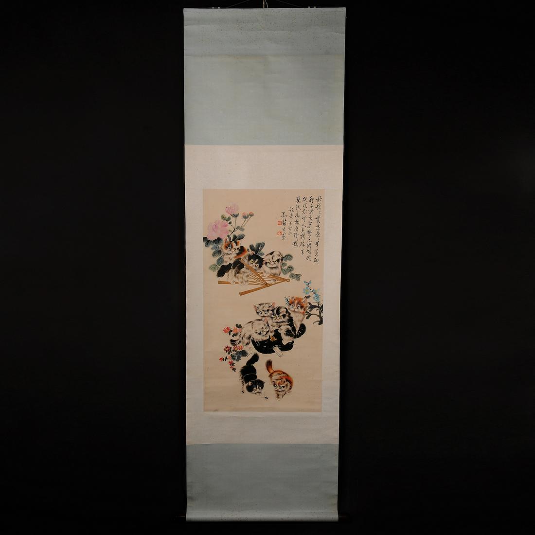 Chinese scroll painting-Sun Jusheng(cat): Title: Chinese scroll painting-Sun Jusheng(cat) Maker: Origin: Asian private collection Date/Century: 20th century Materials: Painting on paper Size: Size: about 214x75 cm Description: Sun Jusheng (19