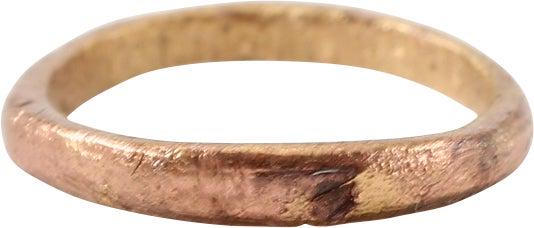 RARE COPPER VIKING RING, 900-1050 AD SZ ½: Size ½ for the woman’s small finger as was the custom. Broad 1.6mm width band, with a well-rounded face. Dark brown patina. Vikings were expert metallurgists. The use of pure copper is rare