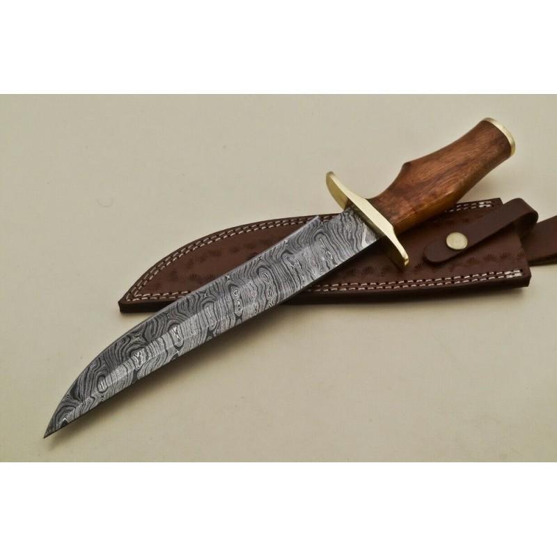 Bowie damascus steel knife wild life brass marandi wood (1 of 5)