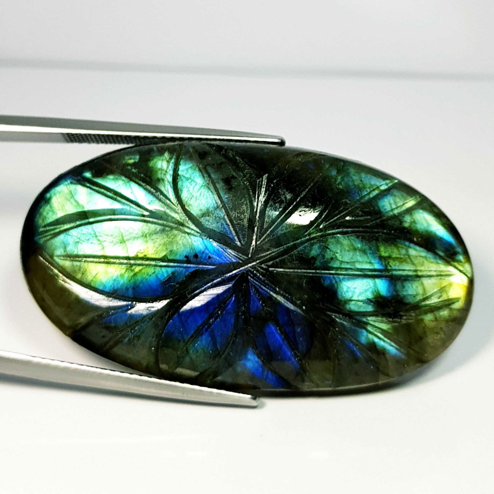 74.26 ct Natural Labradorite Oval Flower Cabochon (1 of 5)