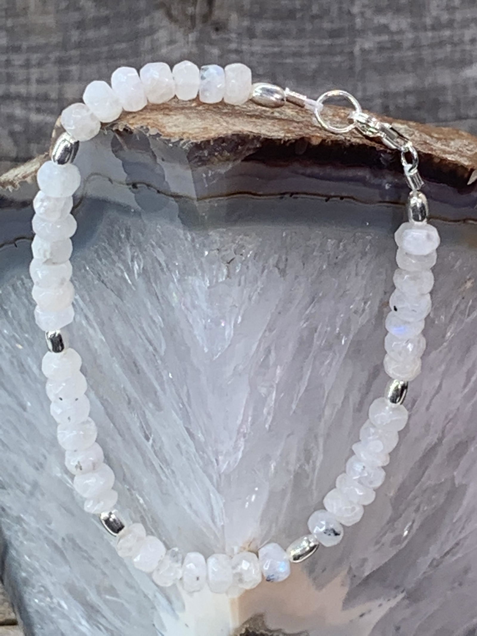 Rainbow Moonstone and Sterling Silver Bracelet (1 of 1)