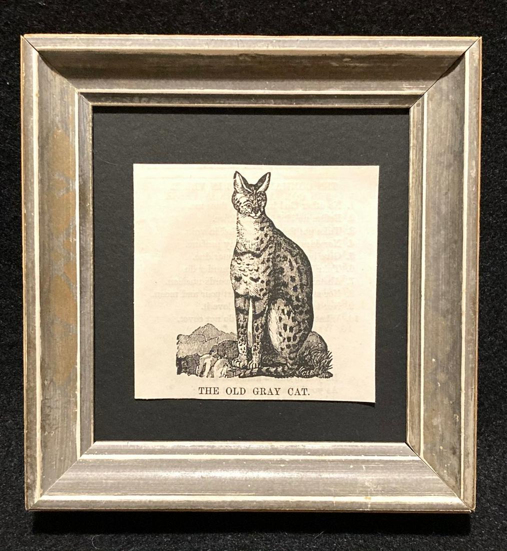 THE OLD GRAY CAT circa 1850 woodcut from a childrenÂ’s (1 of 2)