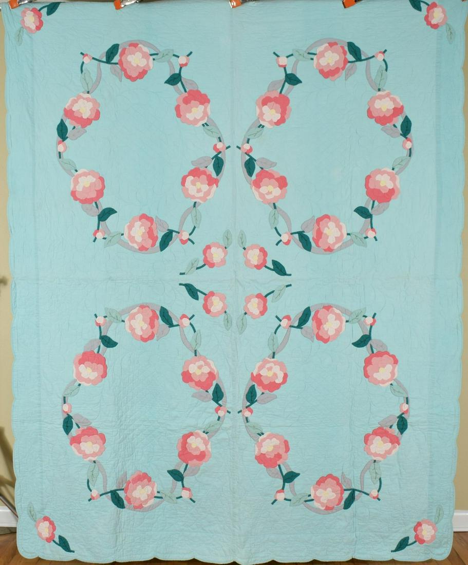Unusual 30's Peony Applique Quilt (1 of 10)