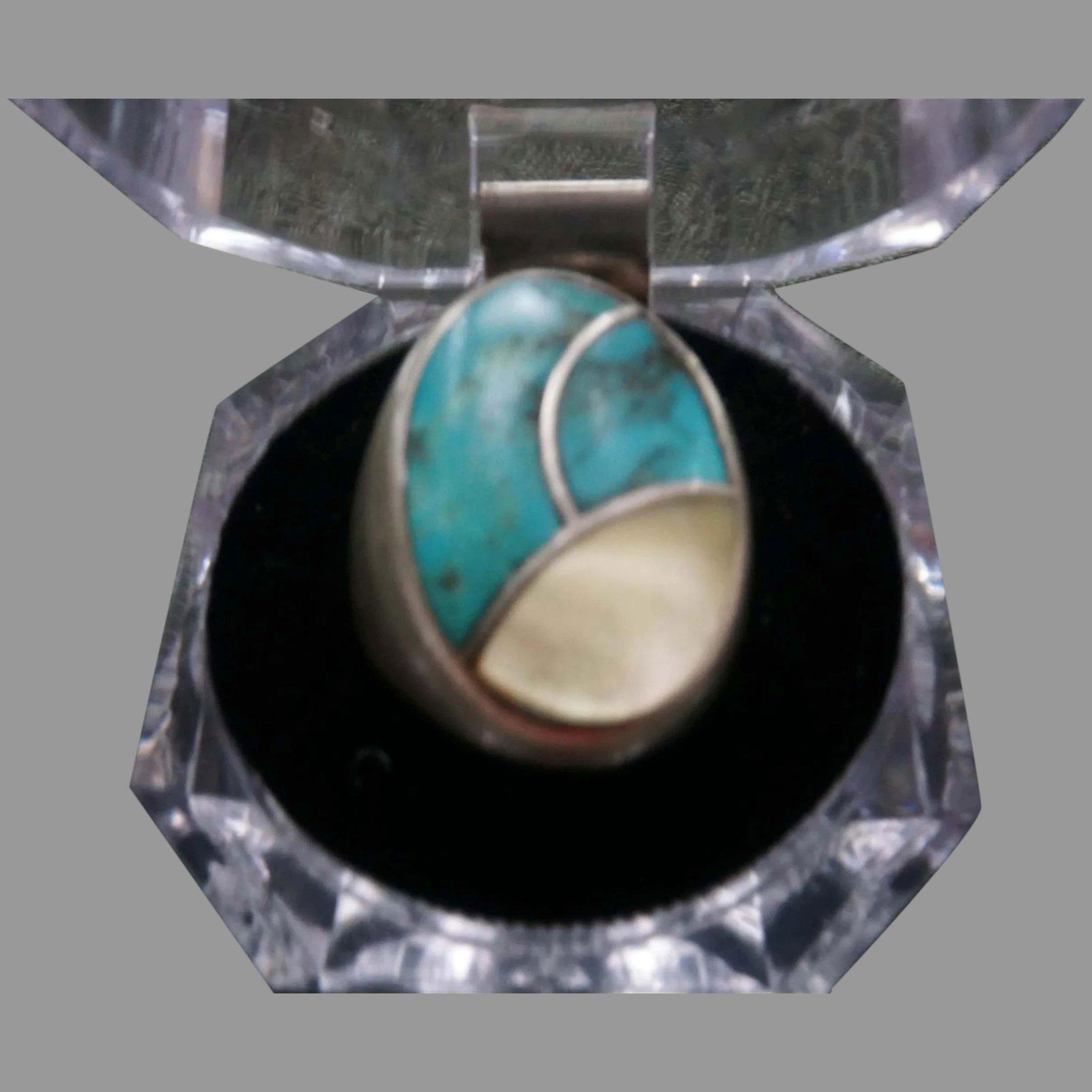 Vintage Mens large silver turquoise mother pearl (1 of 7)