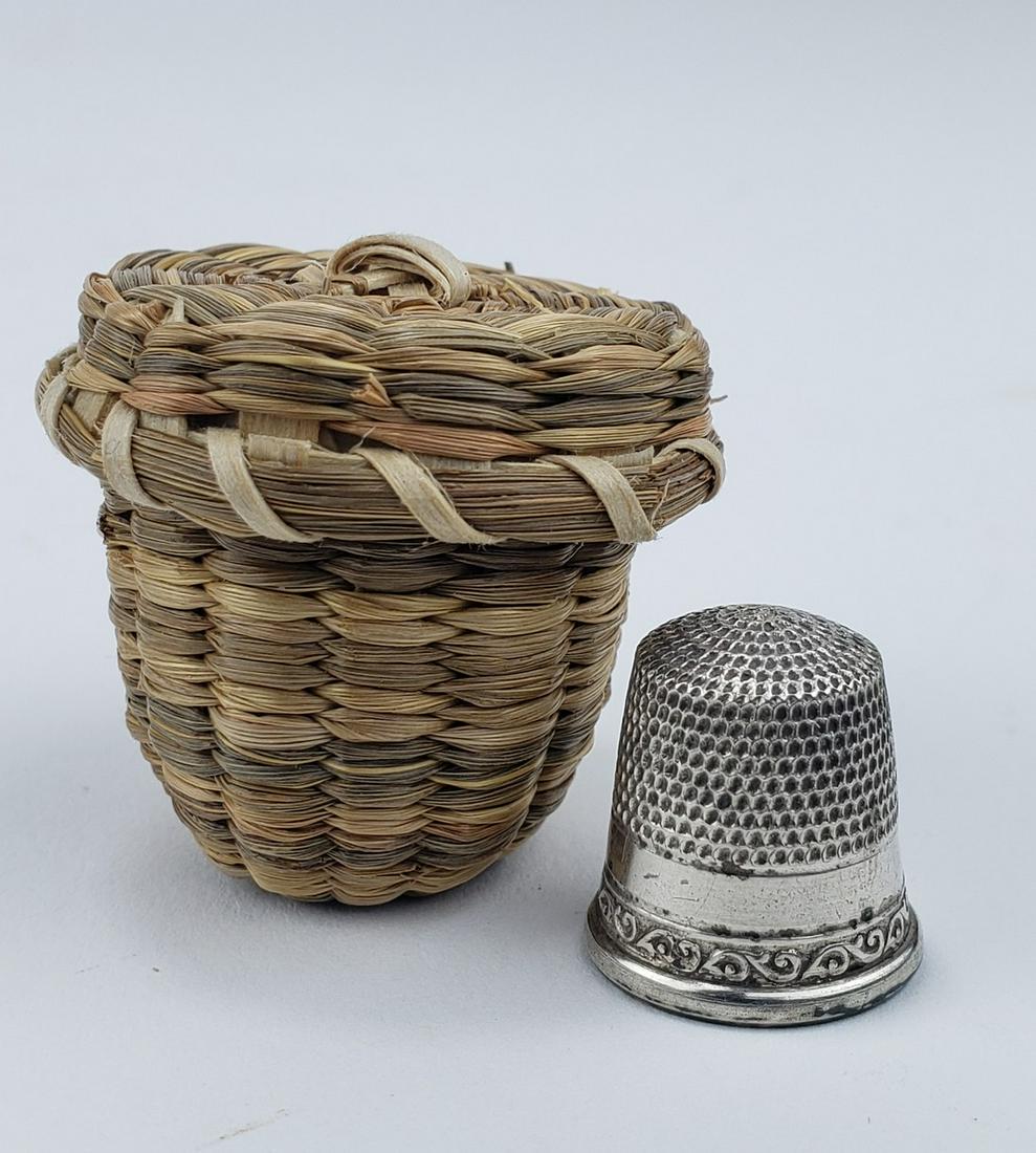 Miniature Native American Basket w/ Thimble (sterling) (1 of 3)