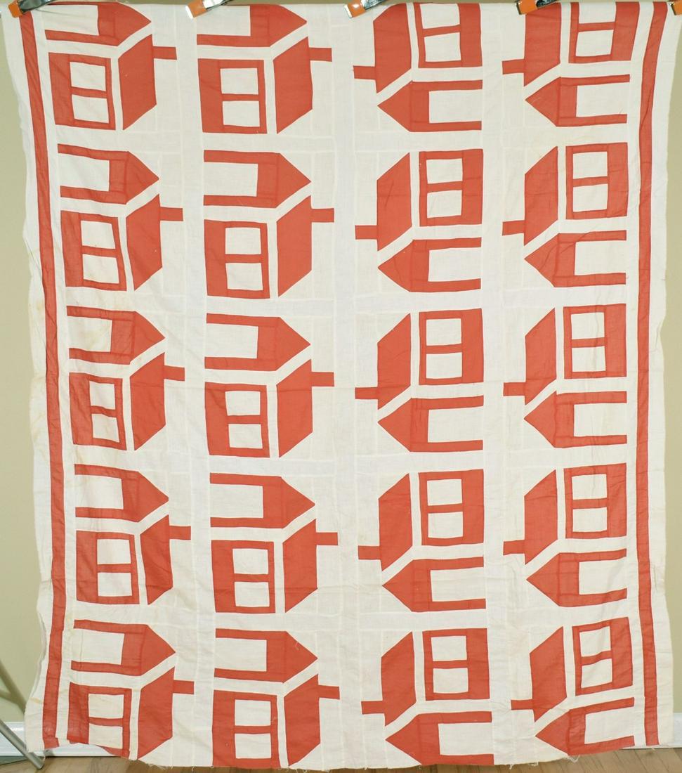 1890's Red & White Schoolhouse Quilt Top (1 of 5)