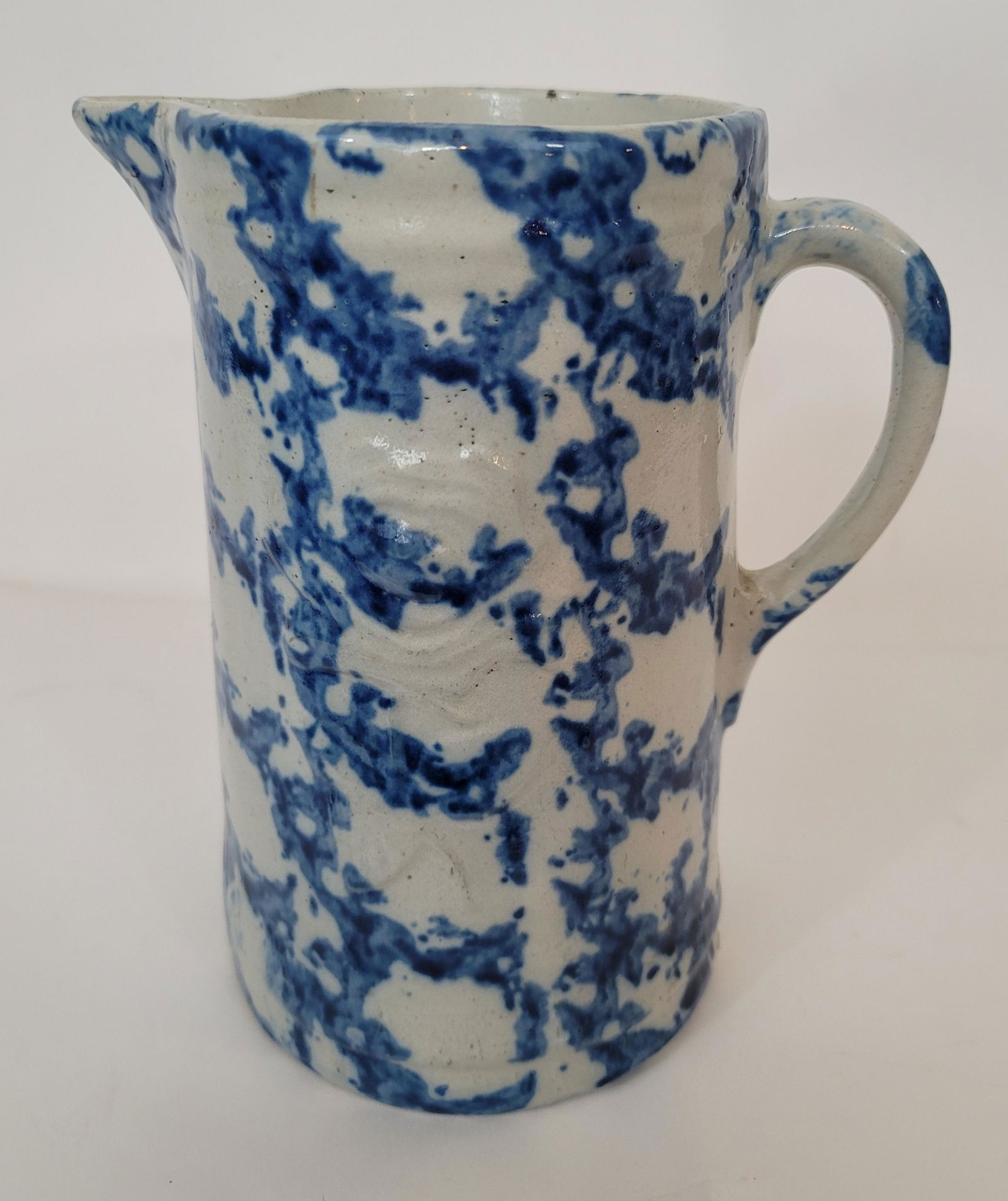Rose embossed blue spongeware pitcher ca 1880 (1 of 6)