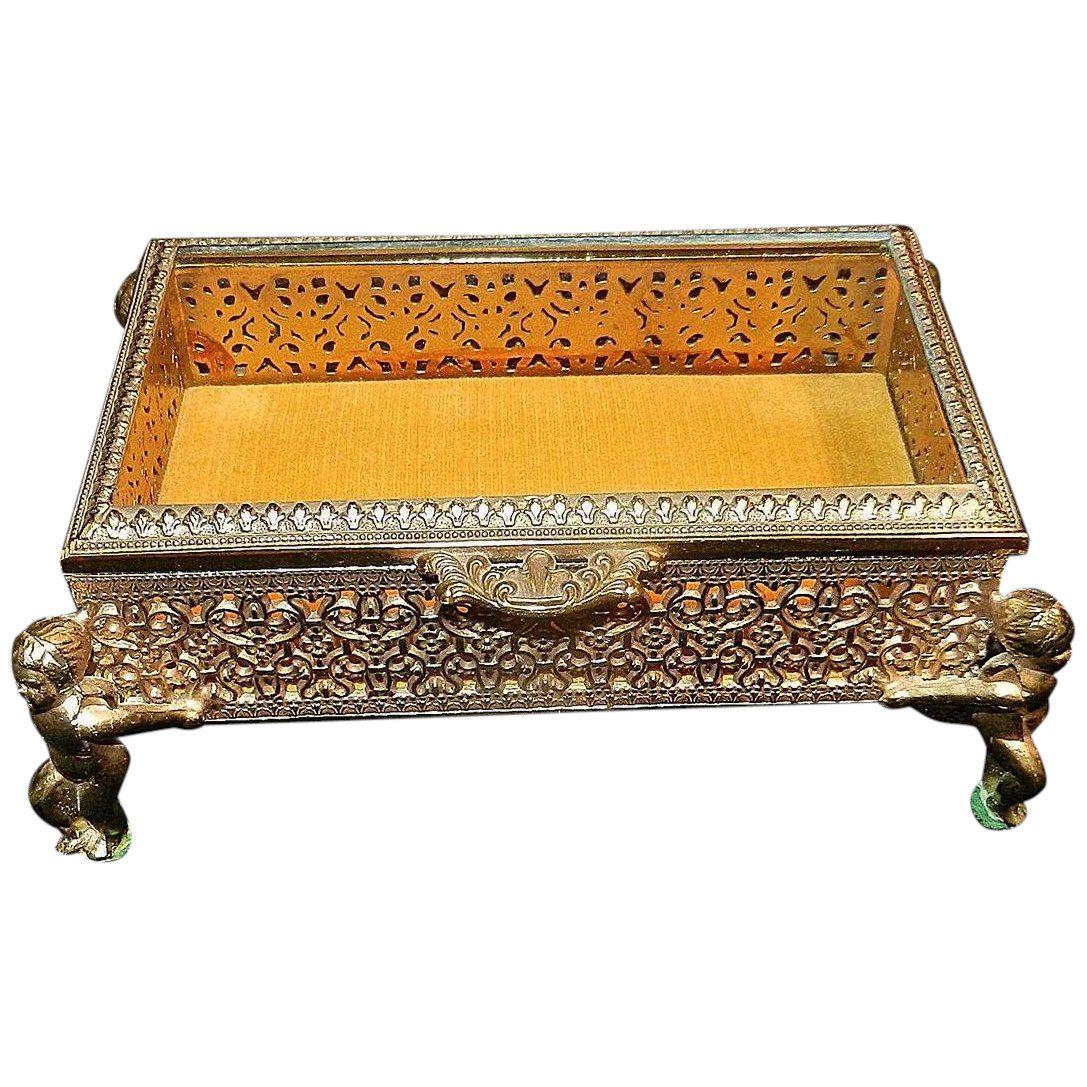 Vintage 24kt Gold Plated Ormolu Jewelry Casket with (1 of 9)