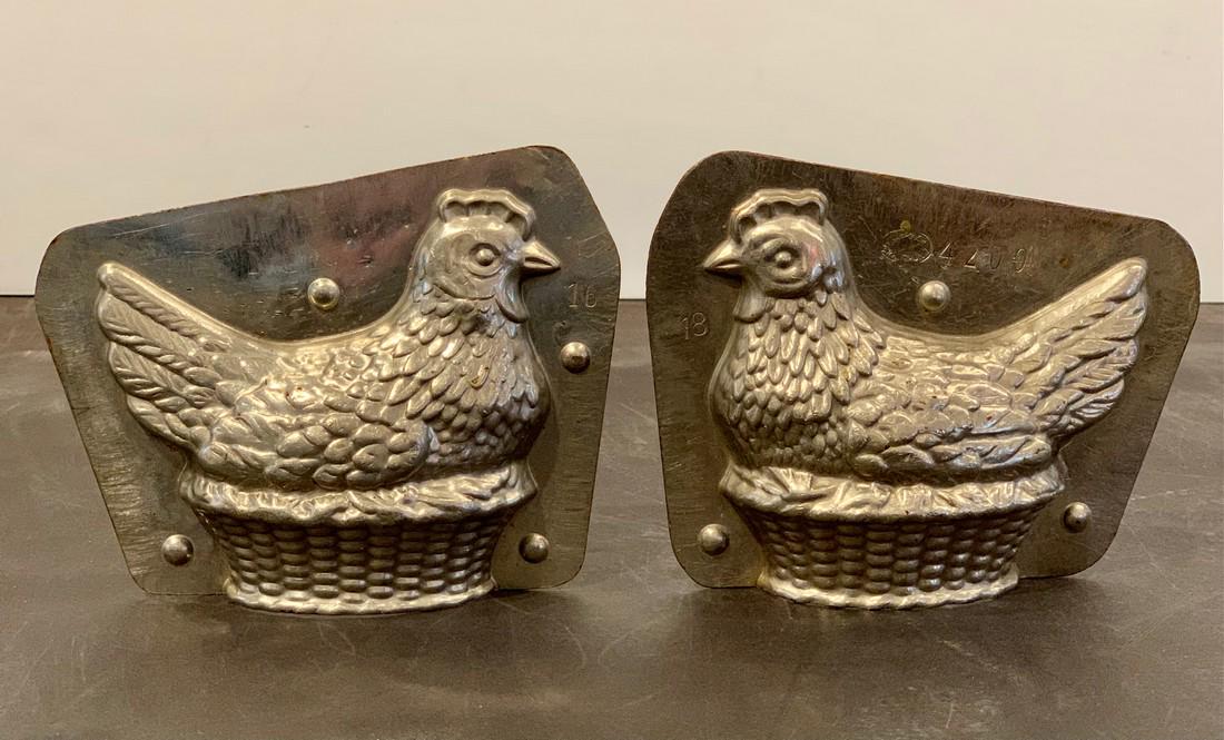 Hen on a basket chocolate mold, early 20th c (1 of 3)