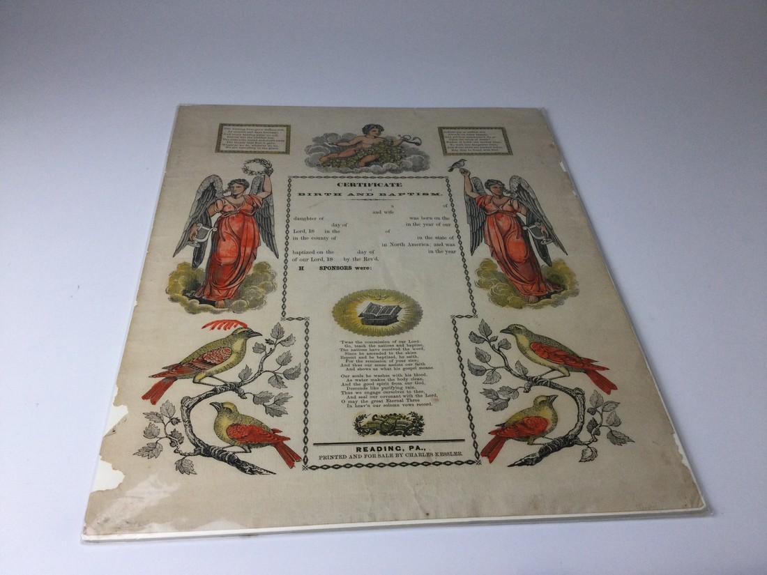 Hand Colored 1800Â’s Reading PA Certificate of Birth (1 of 7)