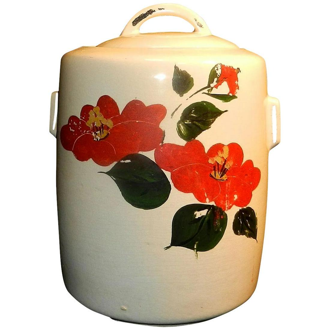 Vintage McCoy Cylinder Cookie Jar Cold Painted with (1 of 9)