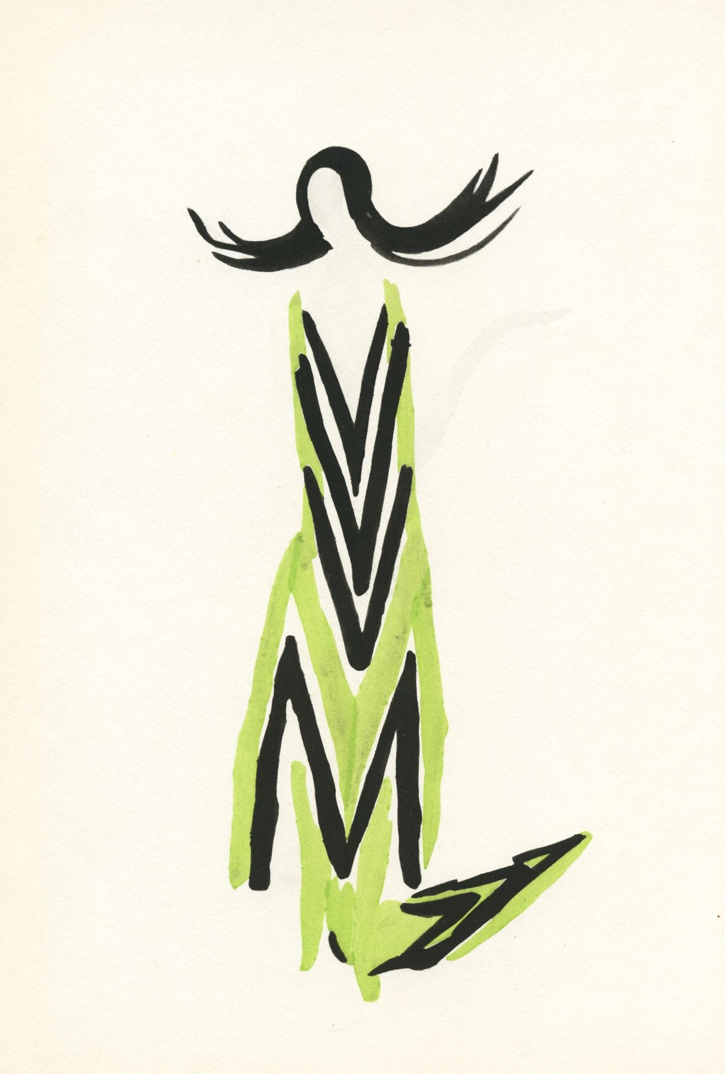 Sonia Delaunay pochoir "Petit Parigot": Medium: pochoir (after the watercolor). Published in 1969 for the rare "Tableaux Vivants" portfolio, issued in Milan by Edizioni del Naviglio. This is a splendid impression on Aussedat wove paper from