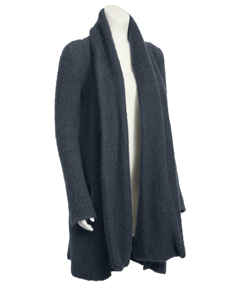 Sonia Rykiel Grey Slate Cardigan with Scarf: Brand: Sonia Rykiel Title: Sonia Rykiel Grey Slate Cardigan with Scarf Additional Information: This cozy Sonia Rykiel slate hand knit cardigan with attached scarf is perfect to throw on over any outfi