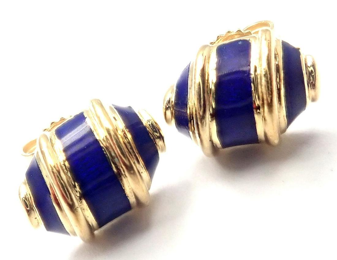 Authentic! Tiffany & Co 18k Yellow Gold Blue Enamel (1 of 9)