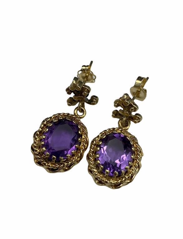 Vintage Amethyst Dangler Earrings in Yellow Gold (1 of 3)