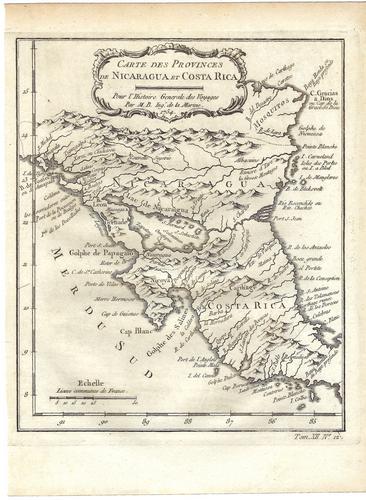 1754 Map of Nicaragua and Costa Rica -- Carte des: Title: 1754 Map of Nicaragua and Costa Rica -- Carte des Provinces de Nicaragua et Costa Rica Cartographer: J Bellin Year / Place: 1754, Paris Map Dimension (in.): 7.9 X 6.6 in. This is a lovely map o