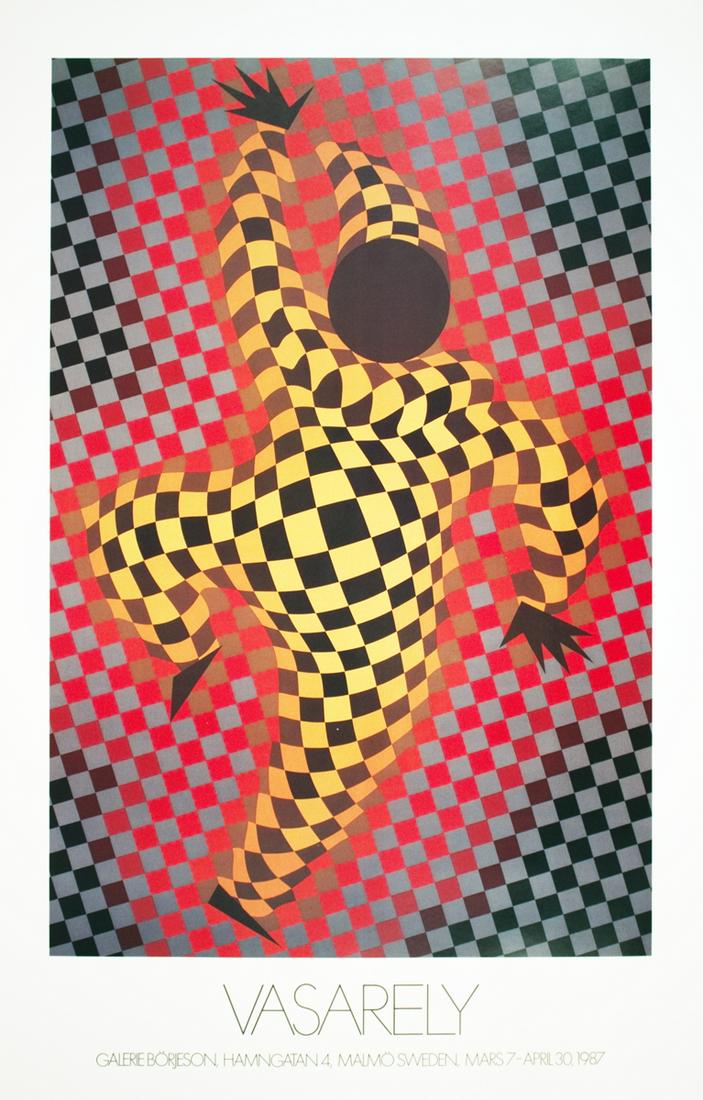 Victor Vasarely: Clown (Red): Title: Clown (Red) Artist: Victor Vasarely Additional Information: "Clown (Red)" by Victor Vasarely, 1987 Unsigned Offset Lithograph. Paper size is 35.5 x 23.5 inches, with an image size of 28.75 x 18
