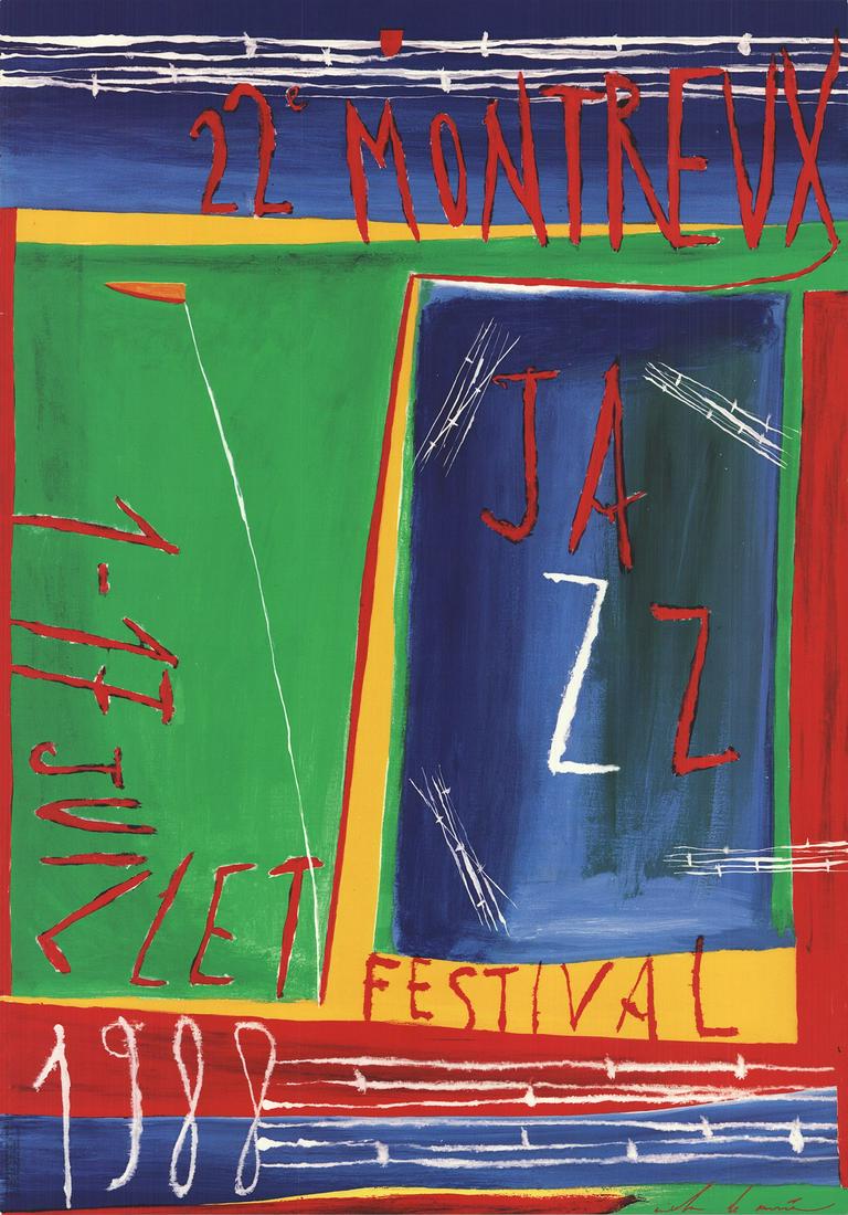 Nicola De Maria: Montreux Jazz Festival: Title: Montreux Jazz Festival Artist: Nicola De Maria Additional Information: "Montreux Jazz Festival" by Nicola De Maria, 1988 Unsigned Offset Lithograph. Paper size is 39.5 x 27.5 inches, with an im