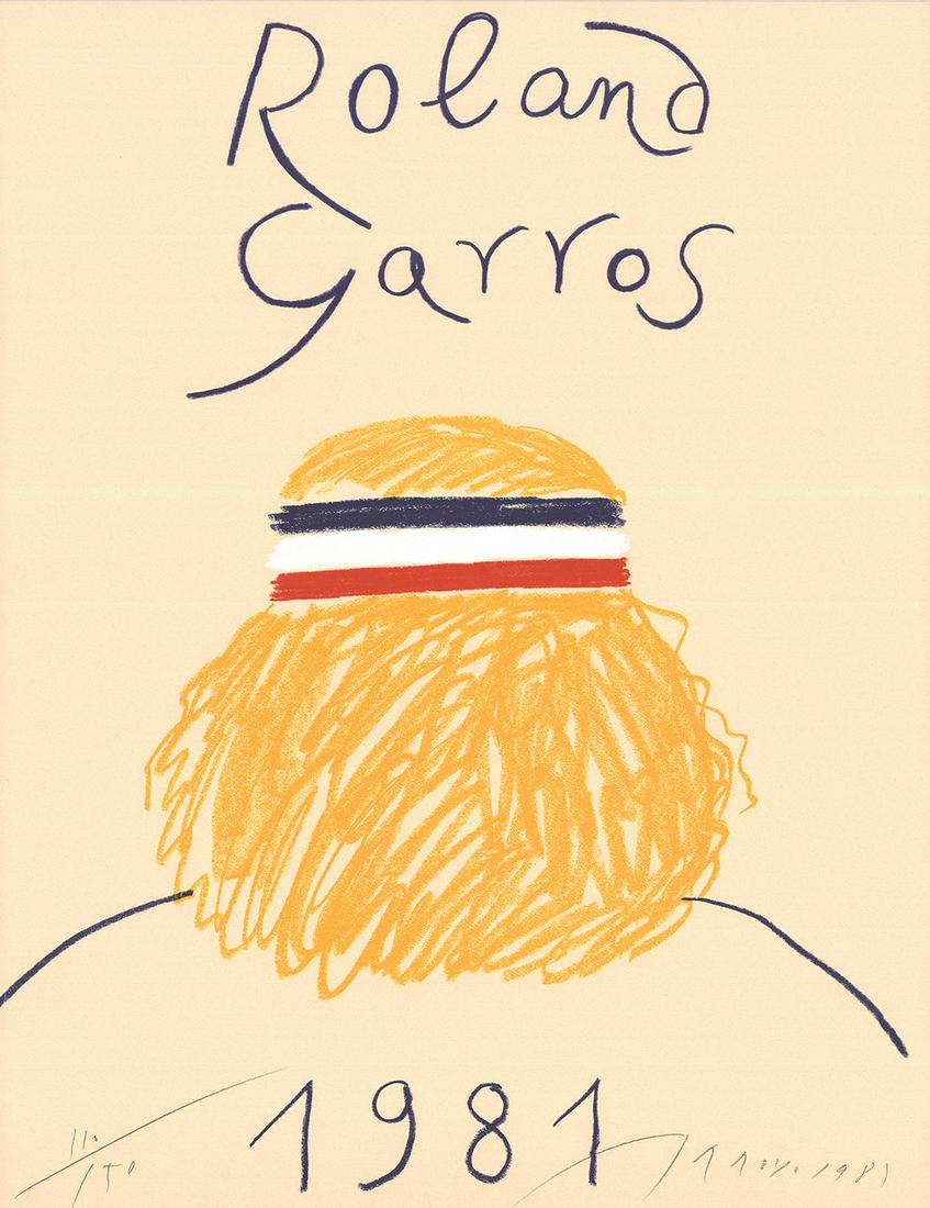 Eduardo Arroyo: Roland Garros French Open: Title: Roland Garros French Open Artist: Eduardo Arroyo Additional Information: "Roland Garros French Open" by Eduardo Arroyo, 1981 Signed Offset Lithograph. Paper size is 29.5 x 22.5 inches, with an 