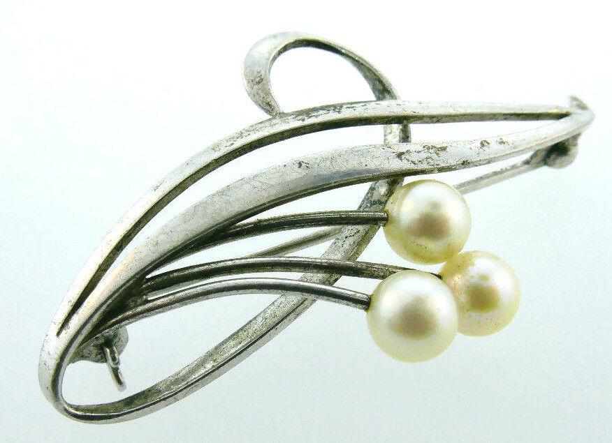 Mikimoto Sterling Silver and Pearl Flower Branch Leaf (1 of 3)