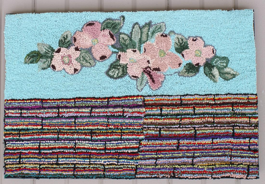 Antique Pink Flowers Hooked Rug (1 of 5)