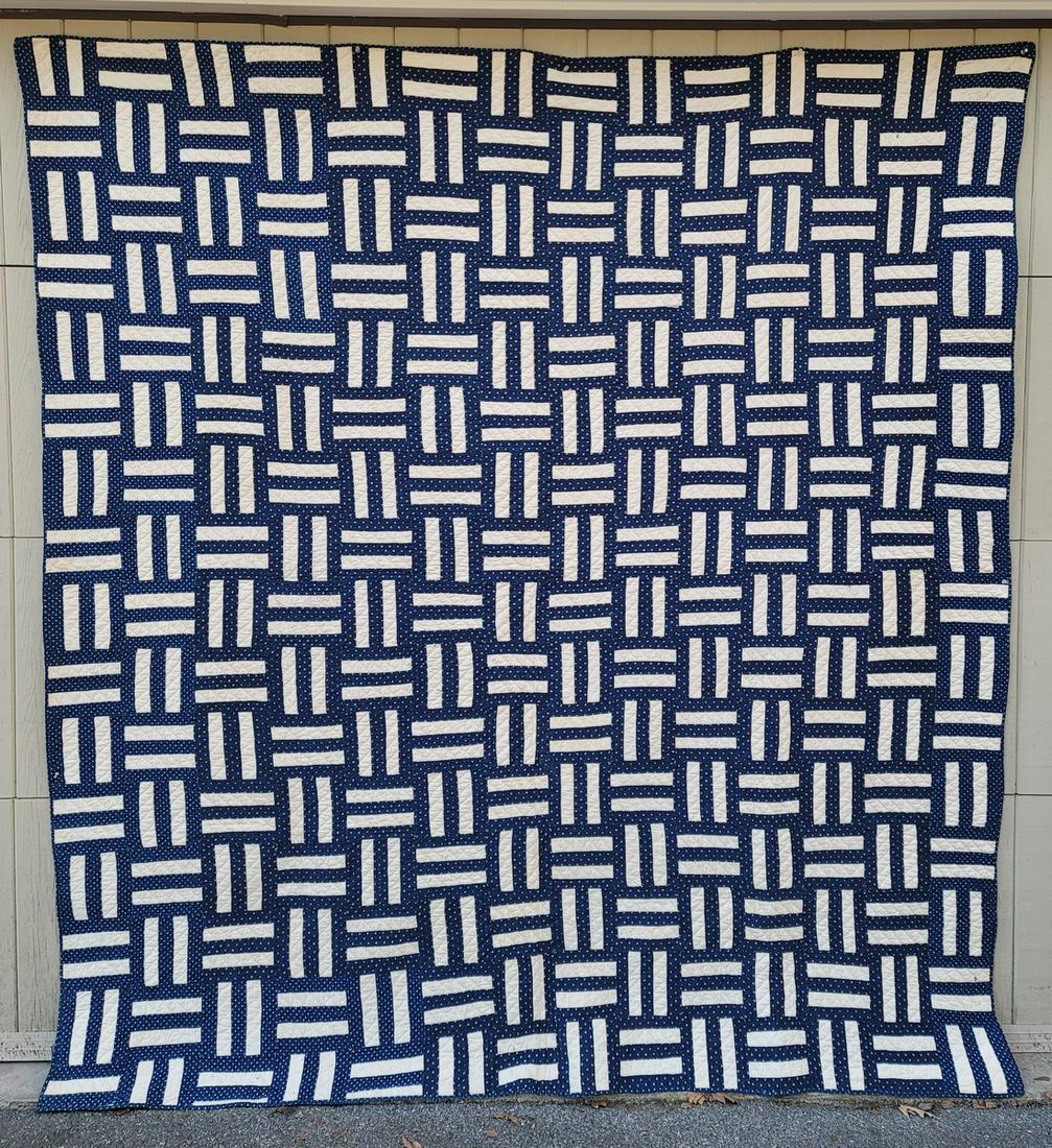 Indigo and white basket weave quilt ca 1900 (1 of 5)