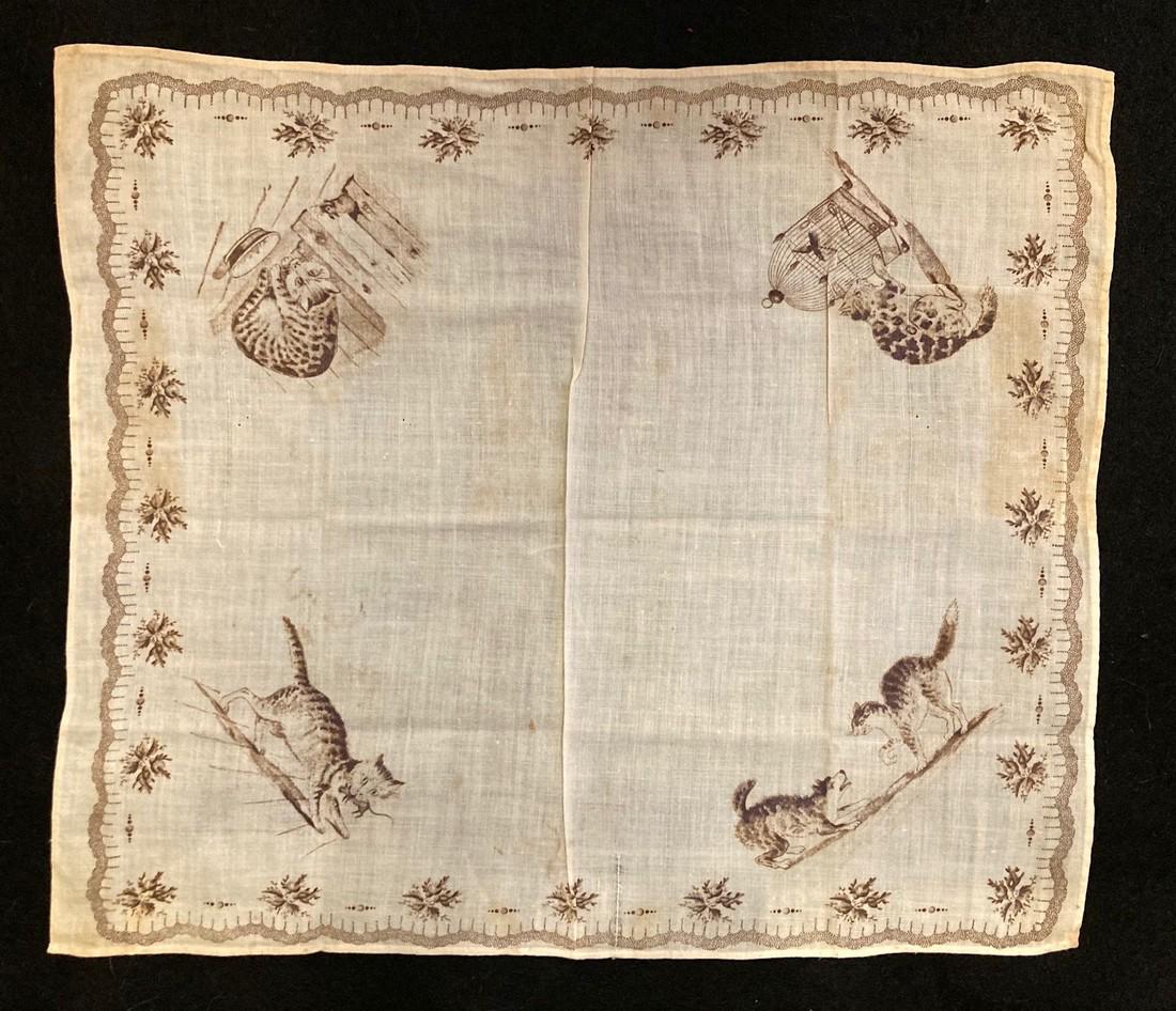 19thc cats pattern transfer fine cotton hanky (1 of 5)