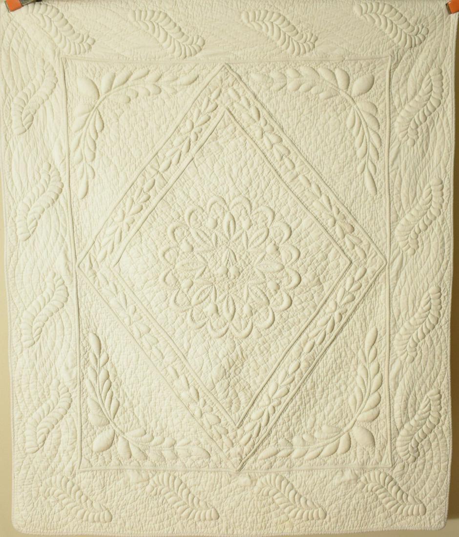All White Trapunto Stuffed Work Crib Quilt (1 of 10)